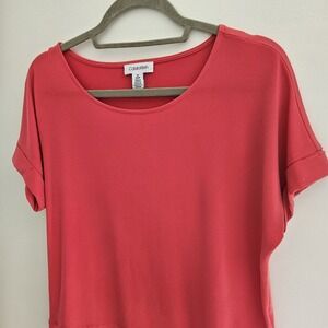 Calvin Klein Short Sleeve Blouse Hot Pink Small (Oversized) Loose Fit
